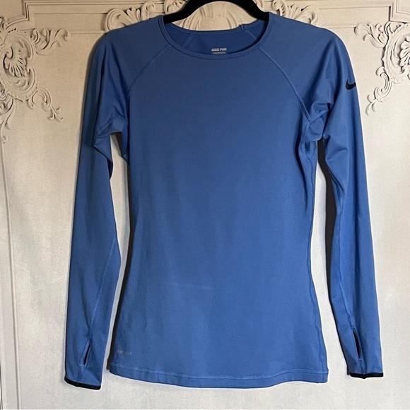 Nike Pro fleece lined long sleeve shirt blue size Small - Picture 1 of 12